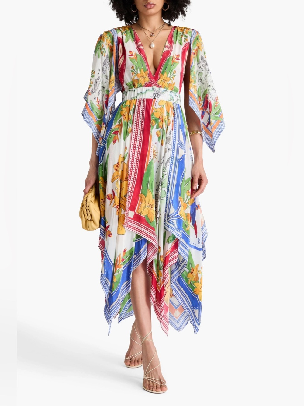 FARM Rio Multicolor Floral Asymmetrical Handkerchief-Hem dress S